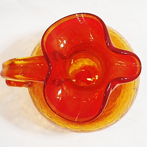 Vintage Mid-Century Modern LE Smith Amberina Crackle Glass Pitcher - Picture 5 of 6